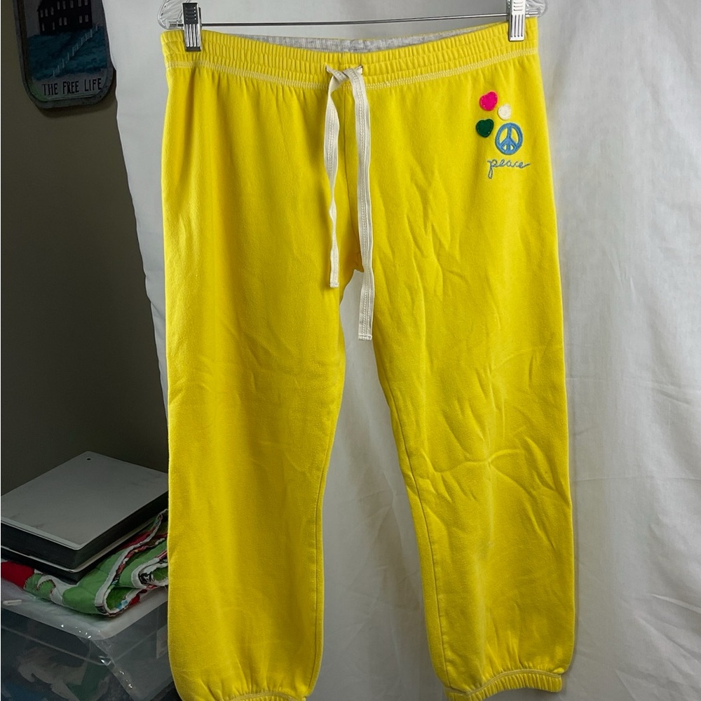 PINK Victoria's Secret Yellow  Joggers with Peace Sign - Picture 2 of 11